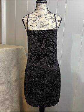 H & M Black with Silver Pencil Dress with spaghetti straps & crisscrossed back